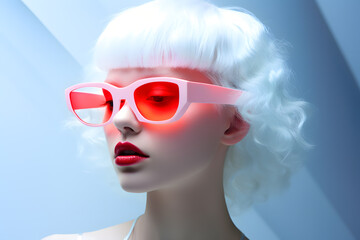 Albino woman futuristic portrait, luminous color palette