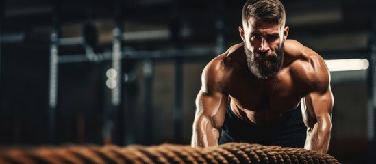 Gym athlete using battle rope for functional training