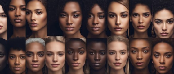 Diversity concept, shape of women's faces of different race, color, nationality, ethnicity. Differen
