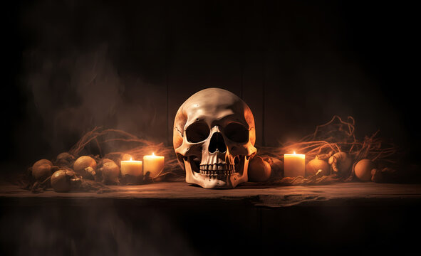 Halloween skull and candles