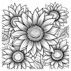 sunflower pattern drawing for coloring pages vector illustration