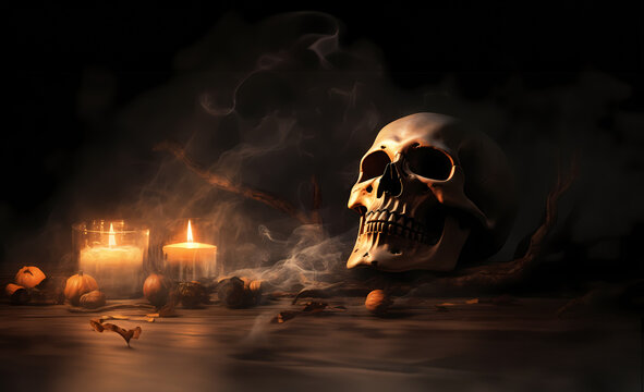 Halloween skull and candles