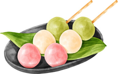 Watercolor Japanese Sweets Dango