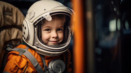 Portrait of a child boy in an astronaut costume