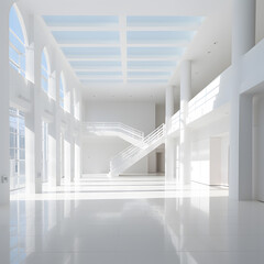 Obraz premium Abstract 3d white architecture interior for design, modern, contemporary, indoor and outdoor, curved wall, blue architecture, with sunny day