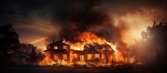 Fire destroys single family home - obrazy, fototapety, plakaty