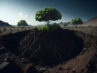 landscape with tree and roots