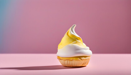 Side view of one meringue on a colorful pink background. - obrazy, fototapety, plakaty