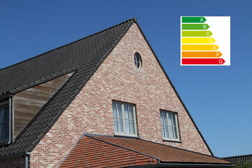 Obraz premium Energy label on a house in the background