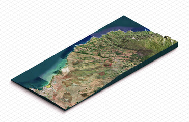Fototapeta na wymiar 3d model map of Hawaii. Terrain map, Isometric map virtual terrain 3d for infographic. Geography and topography planet earth flattened satellite view