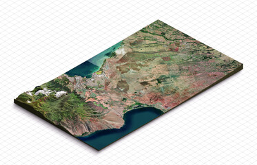 3d model map of Hawaii. Terrain map, Isometric map virtual terrain 3d for infographic. Geography and topography planet earth flattened satellite view