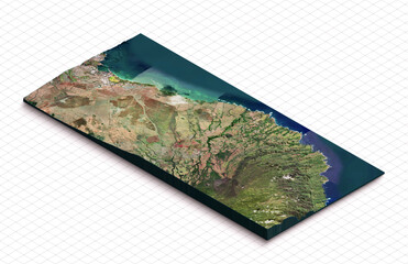 3d model map of Hawaii. Terrain map, Isometric map virtual terrain 3d for infographic. Geography and topography planet earth flattened satellite view