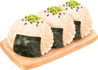 Watercolor Rice Balls on Plate