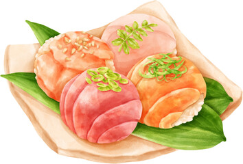Sushi Balls Watercolor illustration