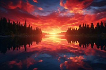 sunset over lake, Generative AI