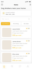Dog Walking, Cat Sitting, Pet Walker, Home Dog Boarding and Care, Animal Sitter App UI Template
