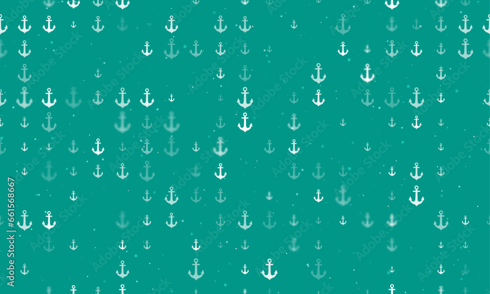 Poster seamless background pattern of evenly spaced white sea anchor symbols of different sizes and opacity