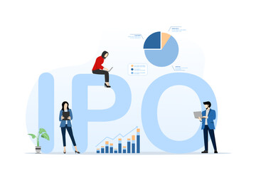 IPO concept. initial public offering. investors invest in stock market shares. Company growth. Passive income. Illustration for websites, landing pages, mobile apps, posters and banners.