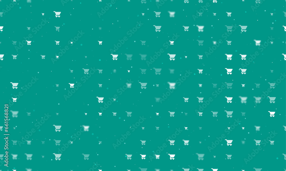 Poster seamless background pattern of evenly spaced white shopping cart symbols of different sizes and opac