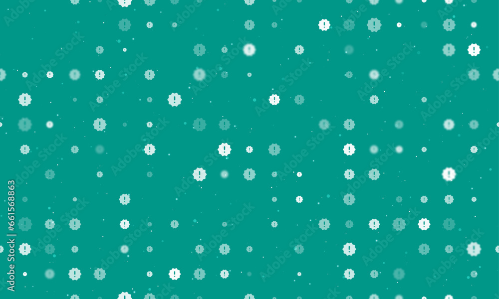 Poster seamless background pattern of evenly spaced white warning symbols of different sizes and opacity. v