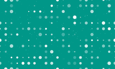 Seamless background pattern of evenly spaced white circles of different sizes and opacity. Vector illustration on teal background with stars