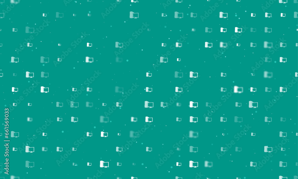 Poster seamless background pattern of evenly spaced white desktop symbols of different sizes and opacity. v