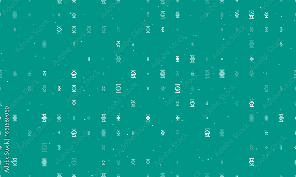 Poster seamless background pattern of evenly spaced white dna symbols of different sizes and opacity. vecto
