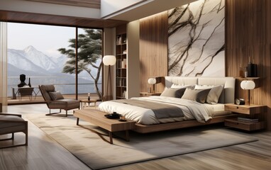 An interior bedroom scene with luxurious interior design