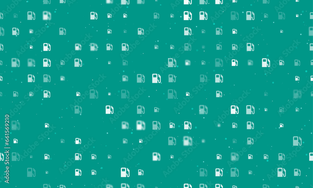 Poster seamless background pattern of evenly spaced white gas station symbols of different sizes and opacit