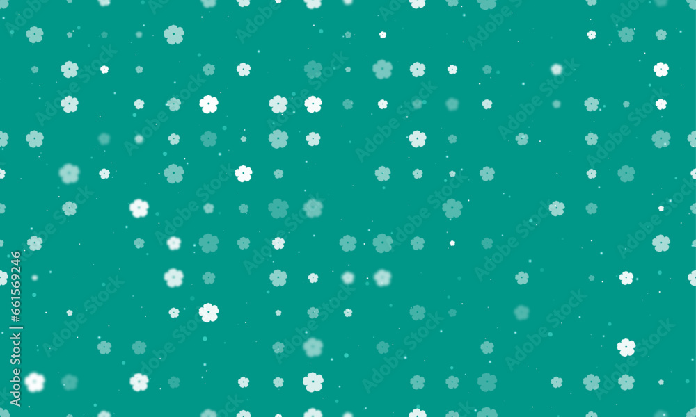 Poster seamless background pattern of evenly spaced white geraniums of different sizes and opacity. vector 