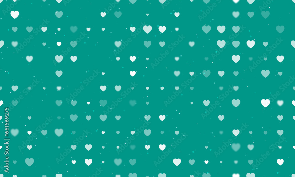 Poster seamless background pattern of evenly spaced white hearts of different sizes and opacity. vector ill