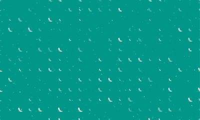 Seamless background pattern of evenly spaced white High heel shoe symbols of different sizes and opacity. Vector illustration on teal background with stars