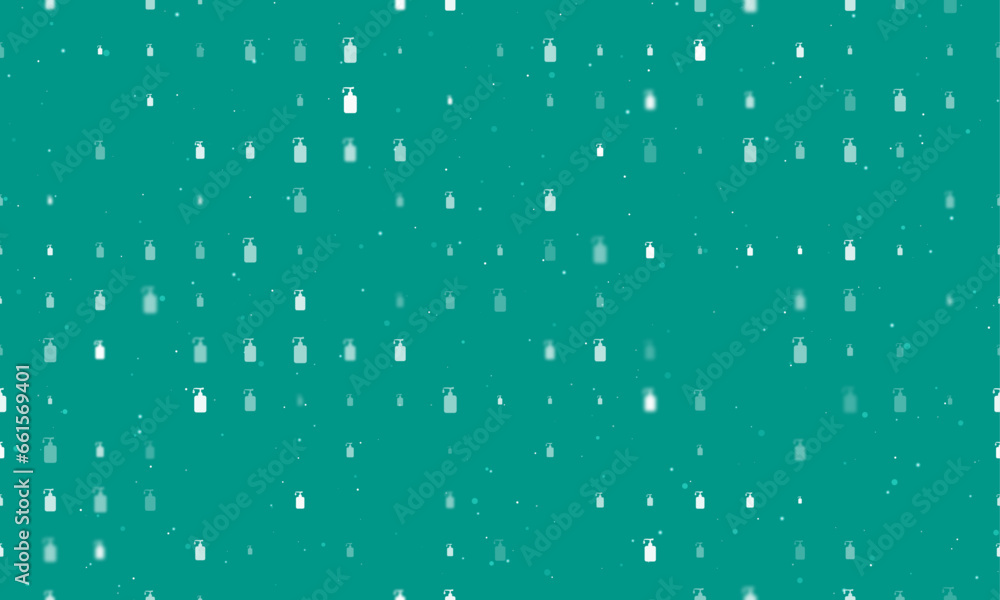 Poster seamless background pattern of evenly spaced white liquid soap symbols of different sizes and opacit