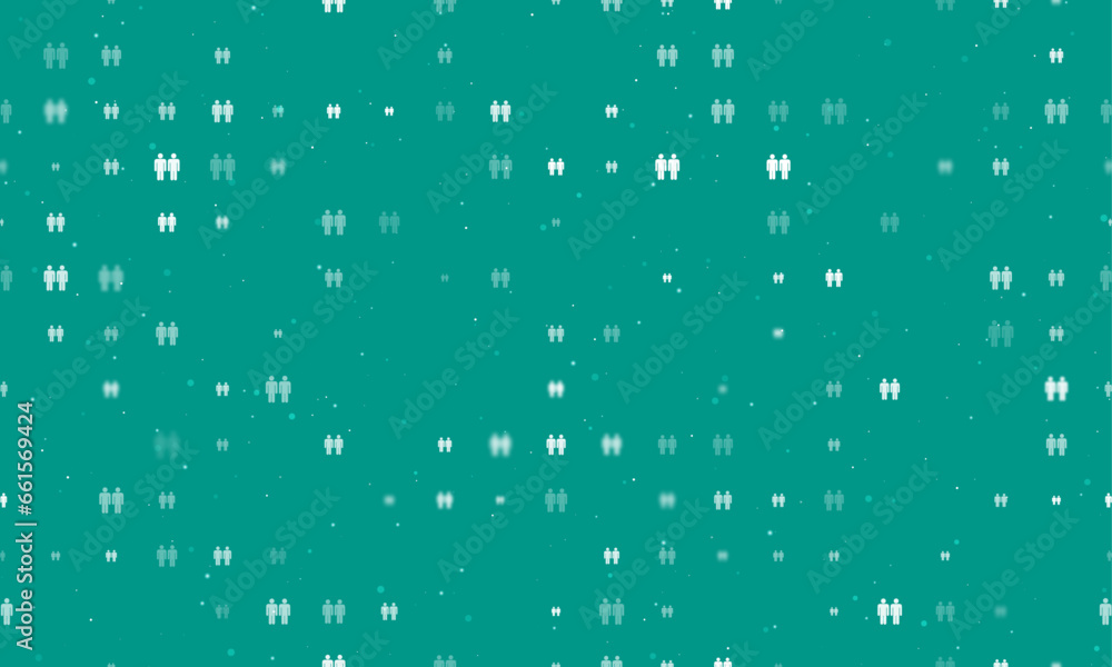 Poster seamless background pattern of evenly spaced white man with man symbols of different sizes and opaci