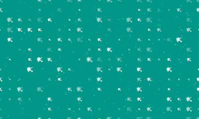 Seamless background pattern of evenly spaced white ball bounces off the shield symbols of different sizes and opacity. Vector illustration on teal background with stars