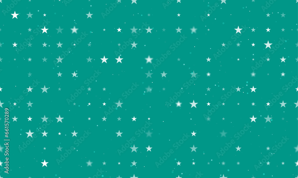 Poster seamless background pattern of evenly spaced white star symbols of different sizes and opacity. vect