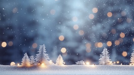 Obraz na płótnie Canvas Photo of a winter wonderland with sparkling Christmas lights and snow-covered trees