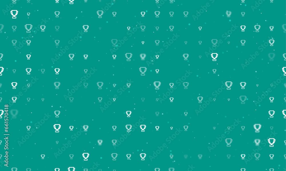 Poster seamless background pattern of evenly spaced white trophy symbols of different sizes and opacity. ve