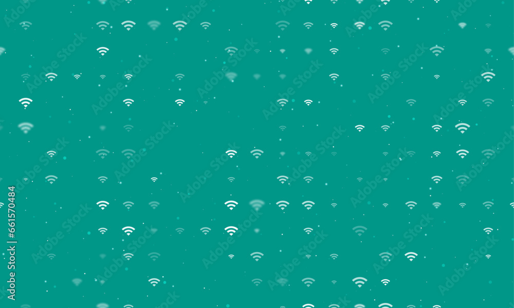 Poster seamless background pattern of evenly spaced white wifi symbols of different sizes and opacity. vect