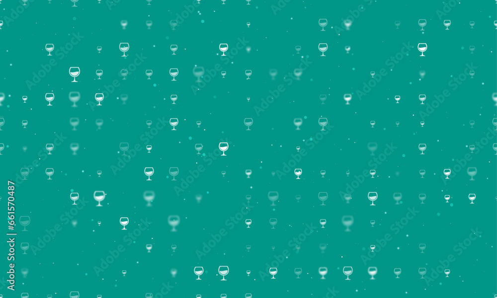 Poster seamless background pattern of evenly spaced white wineglass symbols of different sizes and opacity.