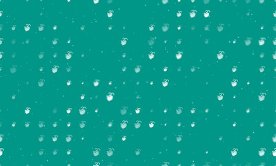 Seamless background pattern of evenly spaced white washing hands symbols of different sizes and opacity. Vector illustration on teal background with stars