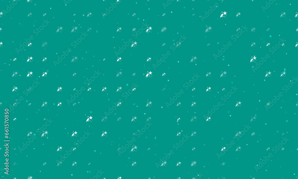 Poster seamless background pattern of evenly spaced white fireworks symbols of different sizes and opacity.