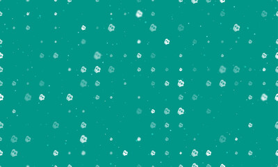 Seamless background pattern of evenly spaced white mittens symbols of different sizes and opacity. Vector illustration on teal background with stars