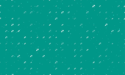 Seamless background pattern of evenly spaced white fireworks symbols of different sizes and opacity. Vector illustration on teal background with stars