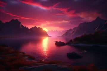 sunset over the lake, Generative AI