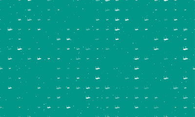 Seamless background pattern of evenly spaced white router symbols of different sizes and opacity. Vector illustration on teal background with stars