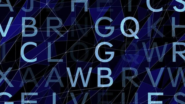 Lines and dots abstract background with moving letters in stylish visual concept. Motion graphics dynamic letters and abstract text bring contemporary twist to visual communication