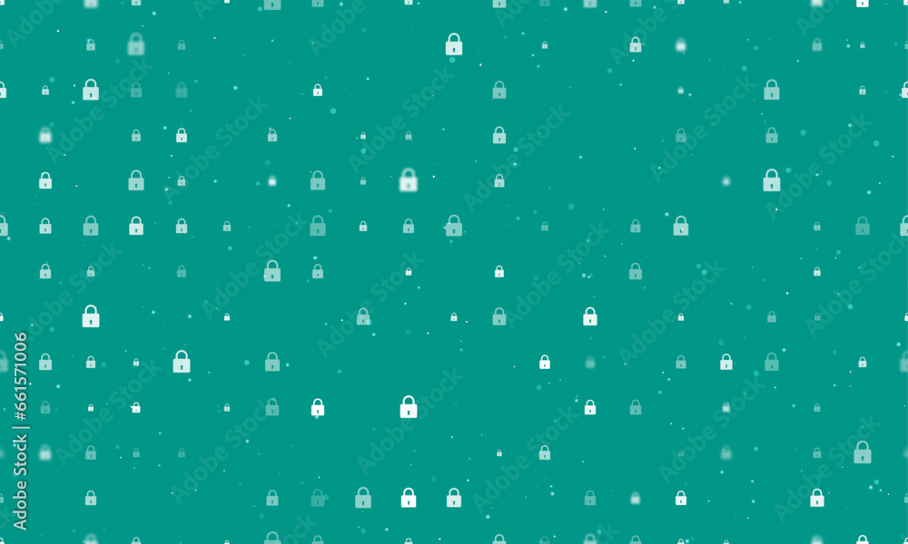 Poster seamless background pattern of evenly spaced white padlock symbols of different sizes and opacity. v