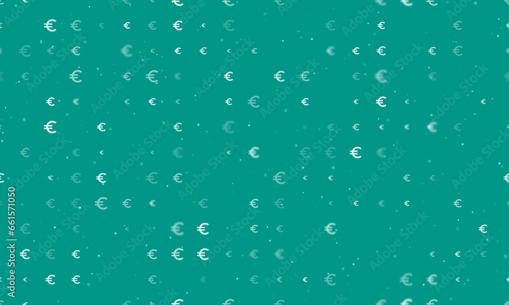 Poster seamless background pattern of evenly spaced white euro symbols of different sizes and opacity. vect