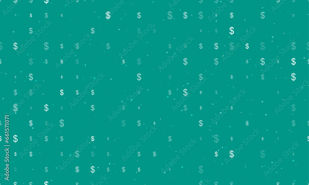 Poster seamless background pattern of evenly spaced white dollar symbols of different sizes and opacity. ve